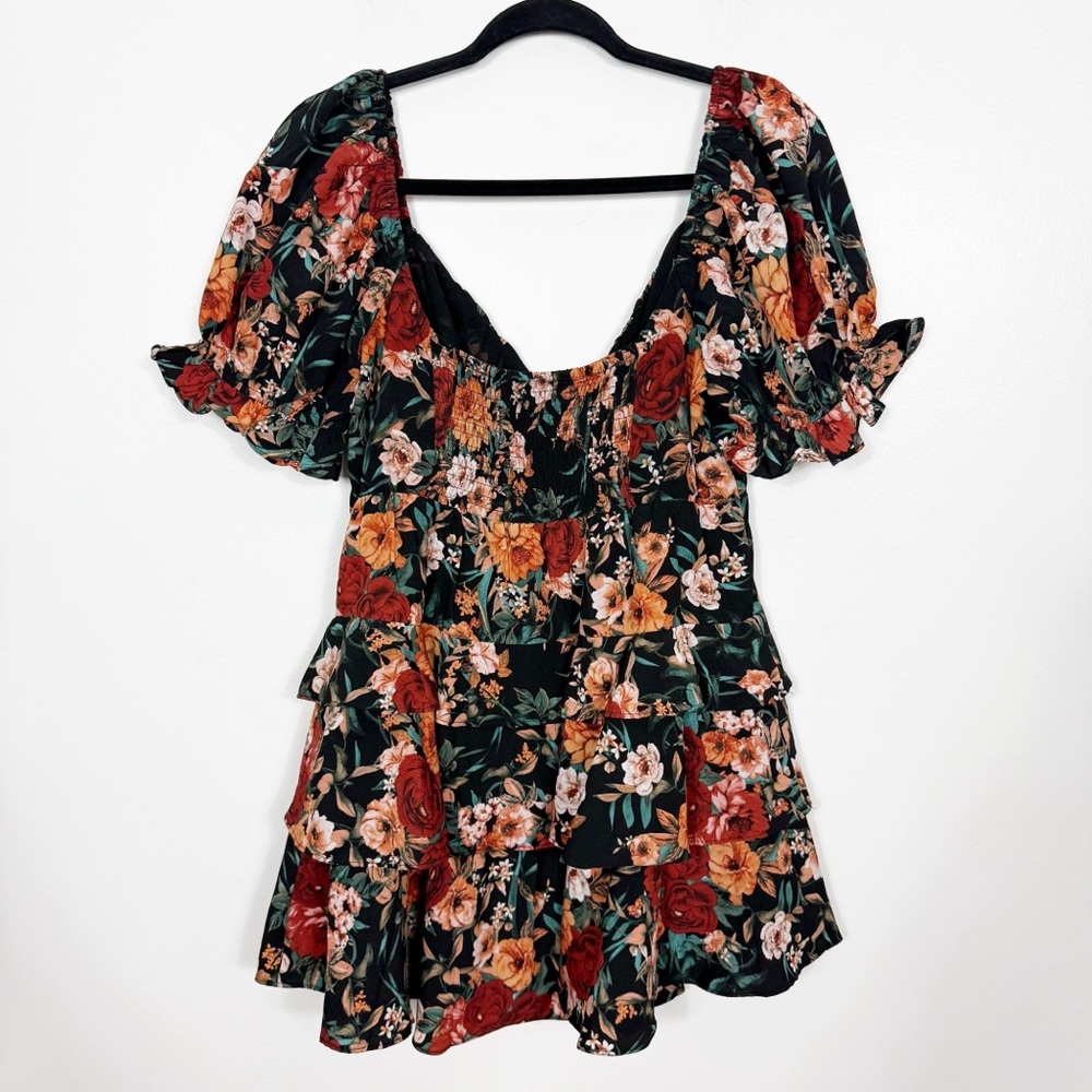 Buddy Love Tammy Floral Tiered Puff Sleeve Mini Dress in Viola Size Medium - Picture 6 of 6
